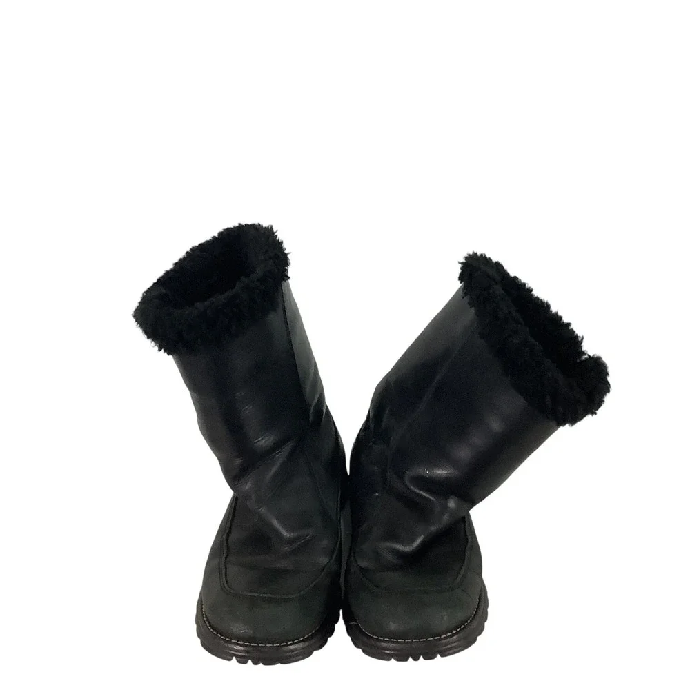 UGG Australia Sundance II Black Leather Shearling Buckle Boots Womens 8 5325